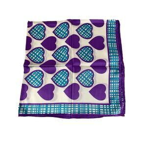 Vintage Echo Silk Scarf NOS Purple & Turquoise Hearts w/ Bullocks Gift Box Tags